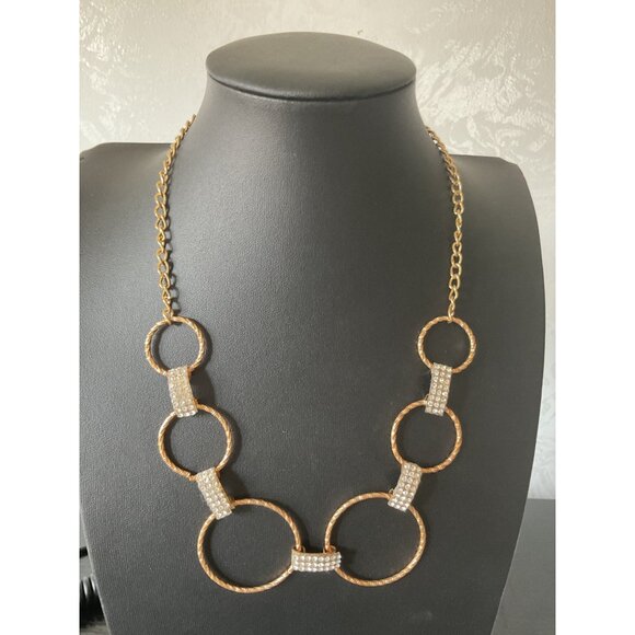 Unbranded Jewelry - Gold Tone Circle Necklace Rhinestones Adjustable Chain Statement Jewelry
